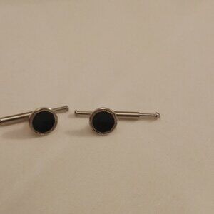 Pair of Vintage Belais 14K White Gold Shirt Studs with Onyx Centers